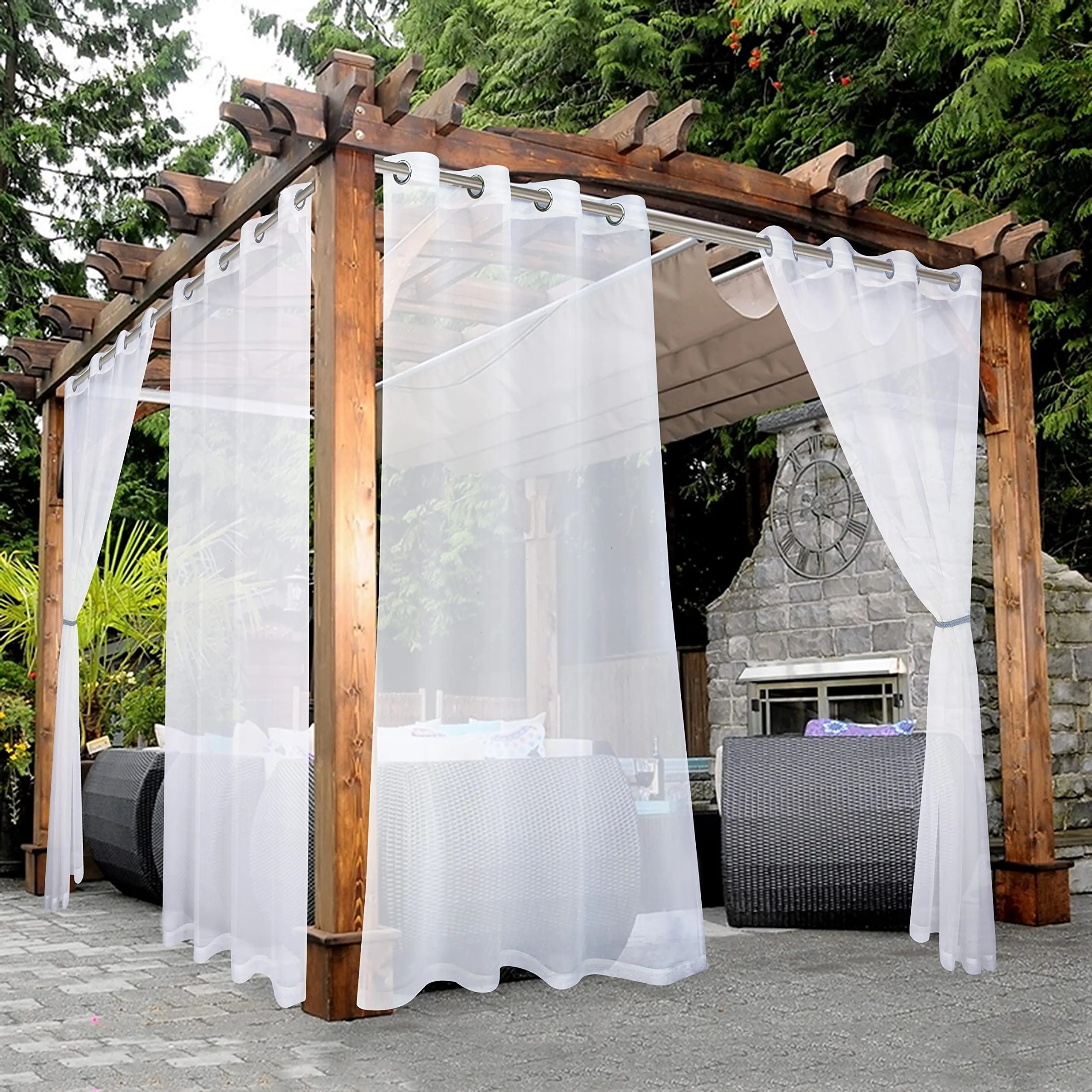 

Outdoor Sheer Curtains for Patio Waterproof - Wide Grommet Indoor Voile Curtain for Living Room, Bedroom, Porch, Pergola