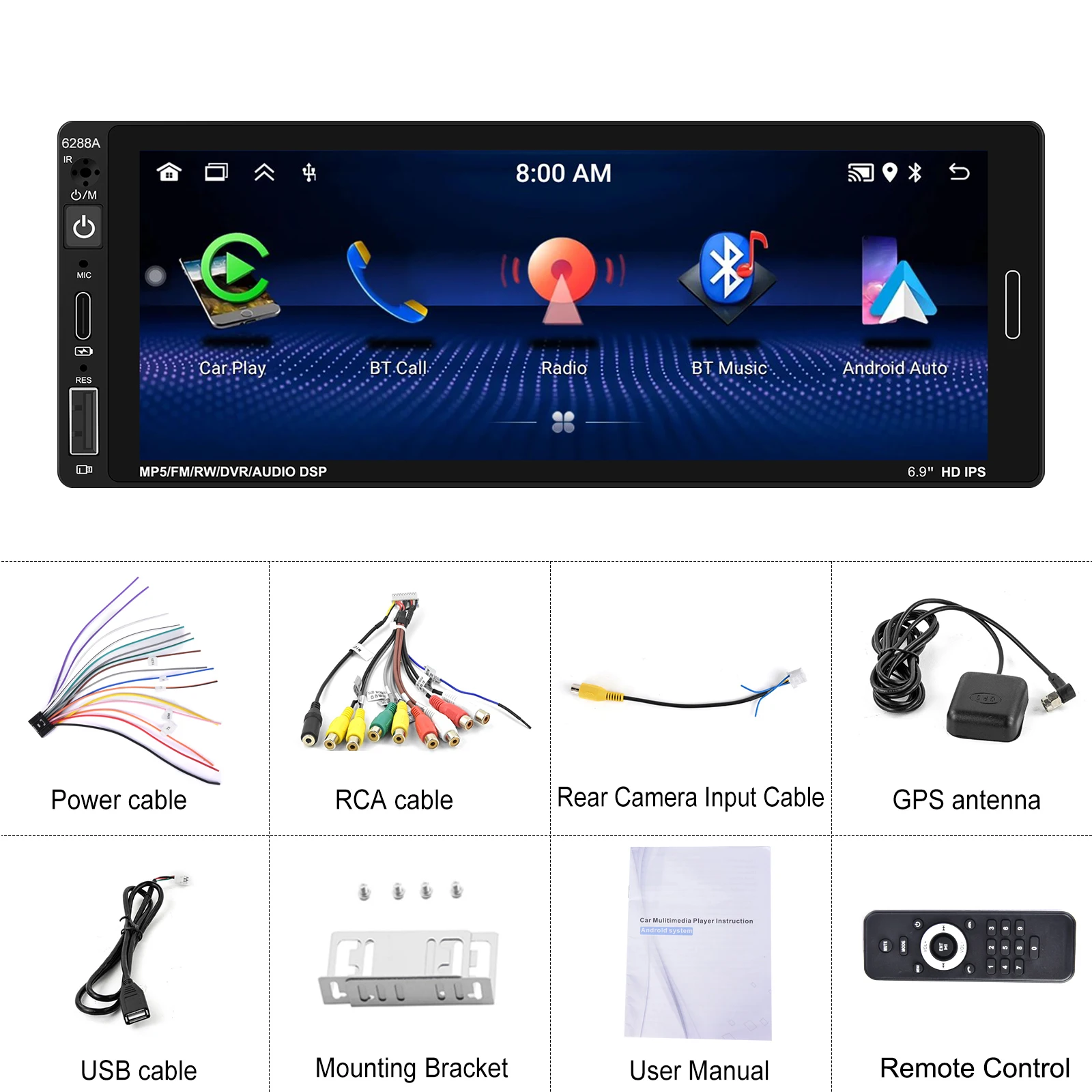 Podofo sans Fil Carplay 1 Din Autoradio avec Écran 7'' Rétractable