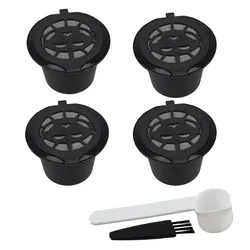 4 - Piece Reusable Coffee Capsule Set with Spoon and Brush Filter (Black)
