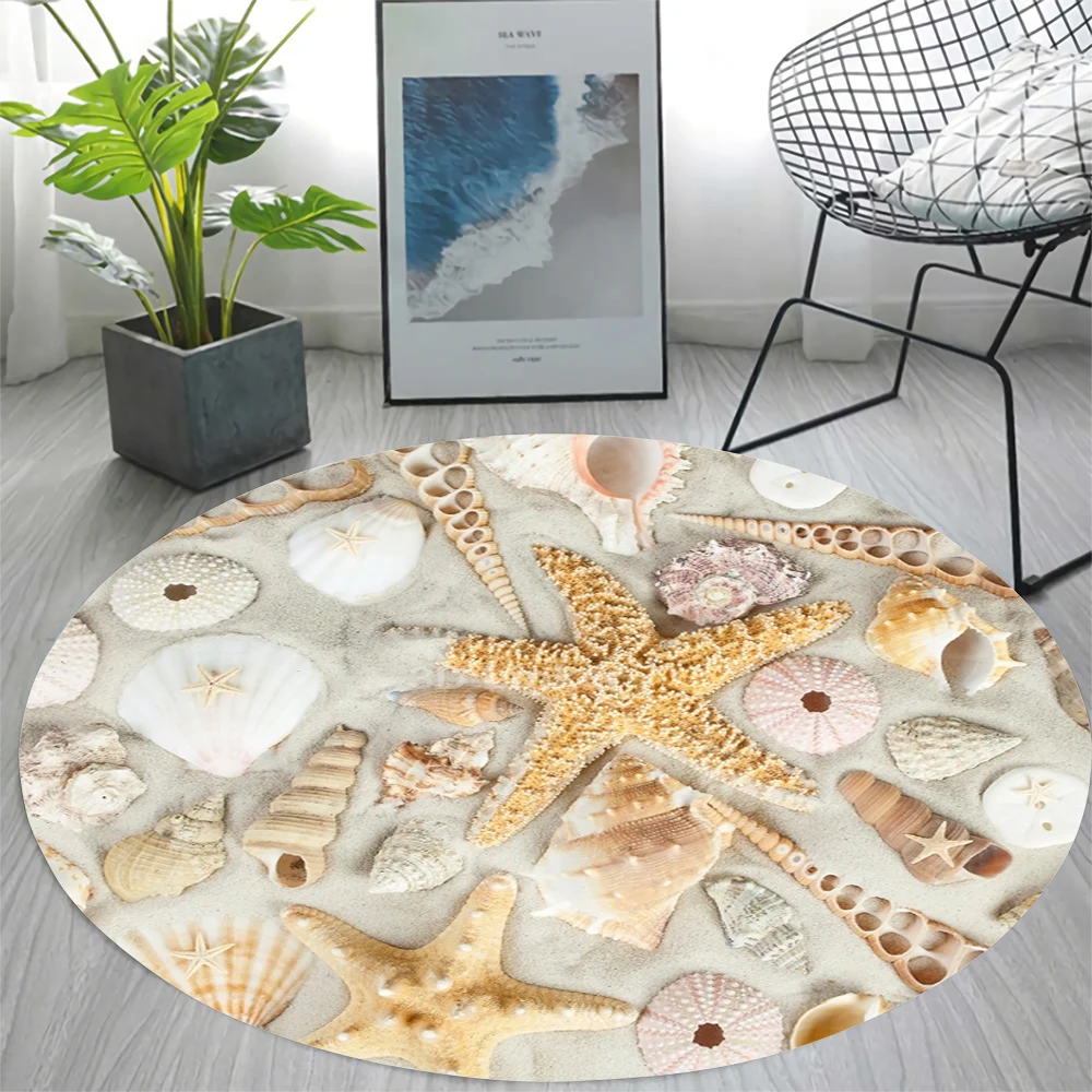 

CLOOCL Newest Round Carpet Beach Beautiful Shells Pattern 3D Printed Rug Living Room Bedroom Floor Mat Home Decor Drop Shipping