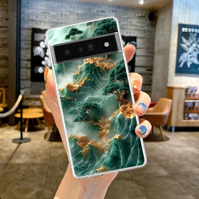 Vibrant Landscape Art Shockproof Silicone Phone Case with Transparent Shell