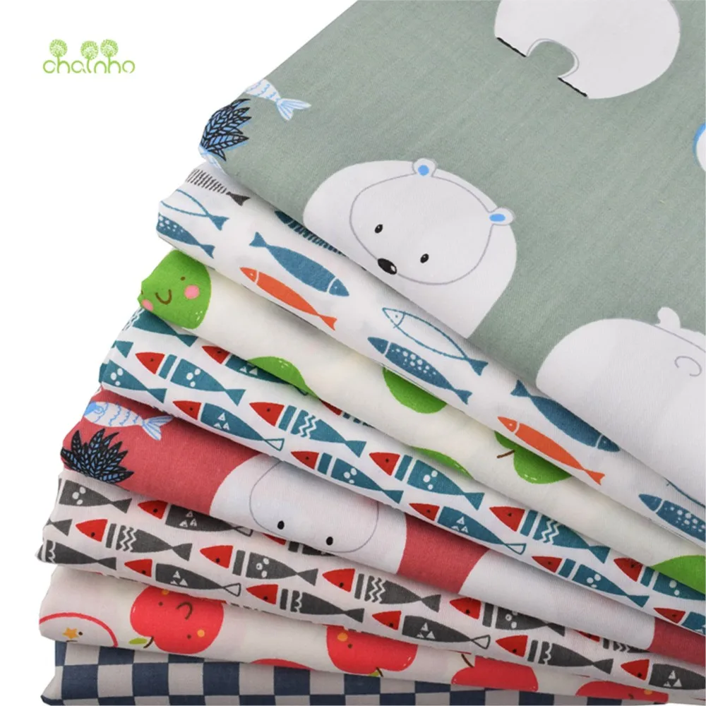 Chainho,Printed Twill Weave Cotton Fabric,Patchwork Cloth,DIY Sewing Quilting Material,Cartoon Series,8 Designs,2 Sizes,QC243