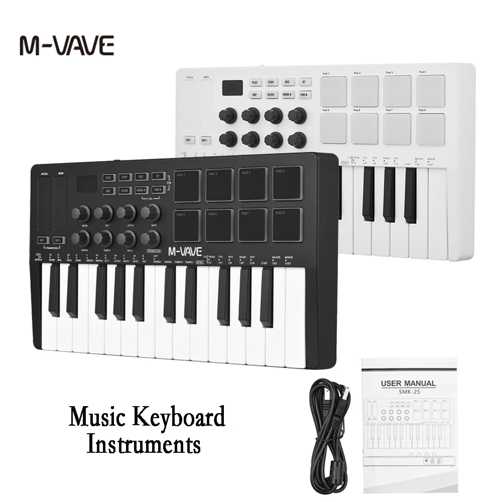 M-VAVE 25-Key Control Keyboard MIDI Portable Wireless Keyboard with 25 Velocity Sensitive Keys 8 RGB Backlit-Pad Instrument