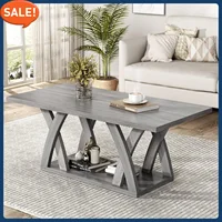 Coffee Table with Shelf, Wood Coffee Table for Living Room, Open Display Area,47” Grey 1