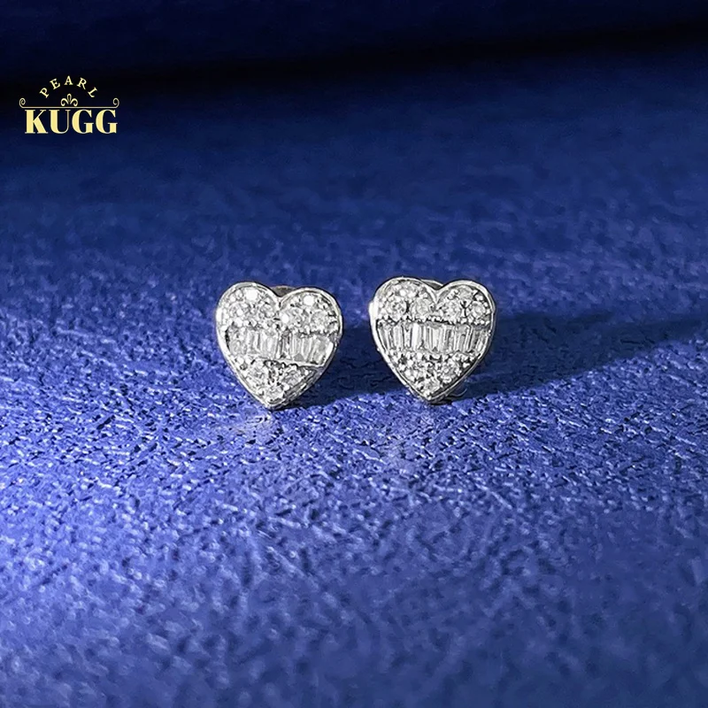 

KUGG 18K White Gold Earrings Natural Diamond Earrings Lovely Heart Shape Stud Earring for Women Birthday Party Fine Jewelry