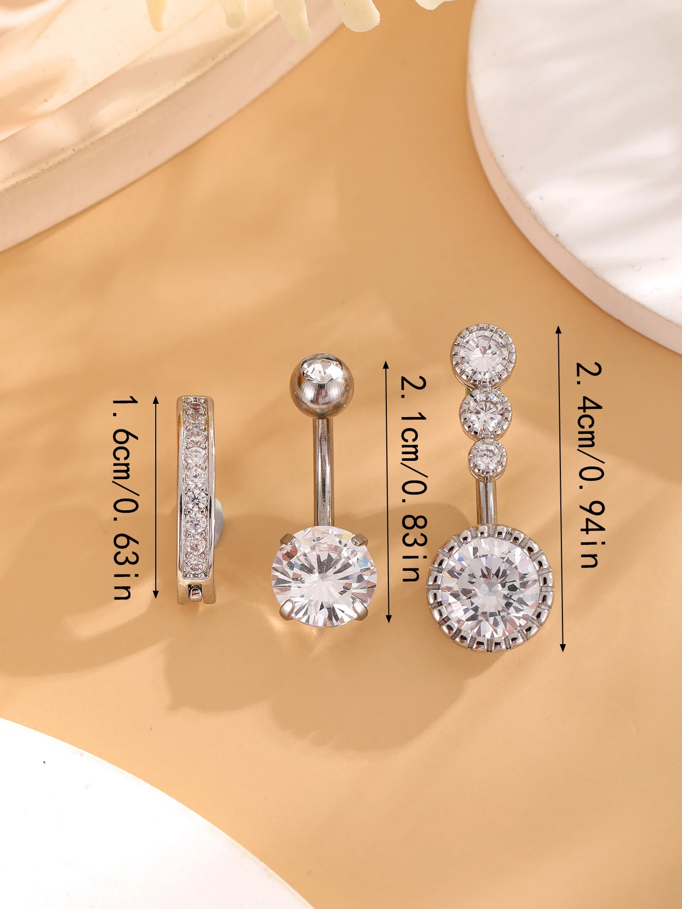 3er-Set gemischte Bauchnabelringe mit Herz- und Sternanhängern, 14G Edelstahl, gebogene Zirkonia-Bauchnabelpiercings, Nombril Nabelring – Detail 22