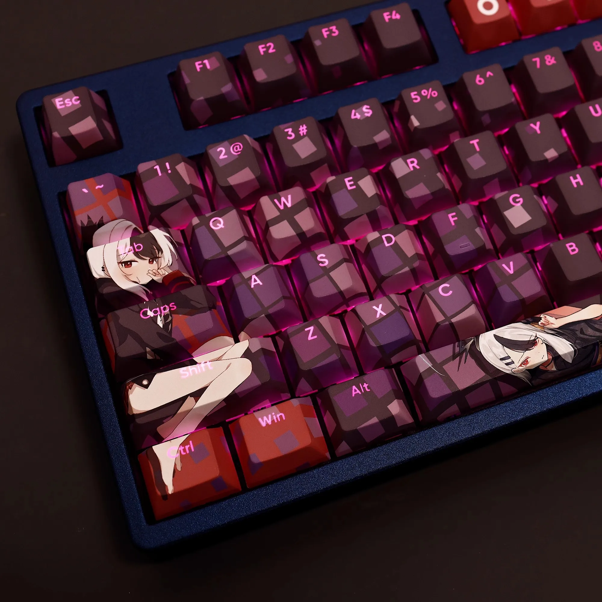 Keycaps Anime Conjunto para Teclado Arquivo Azul Onikata Kayoko Pbt Tintura Subbed Backlit Ansi 61 87 104 108 Chaves - Imagem 6