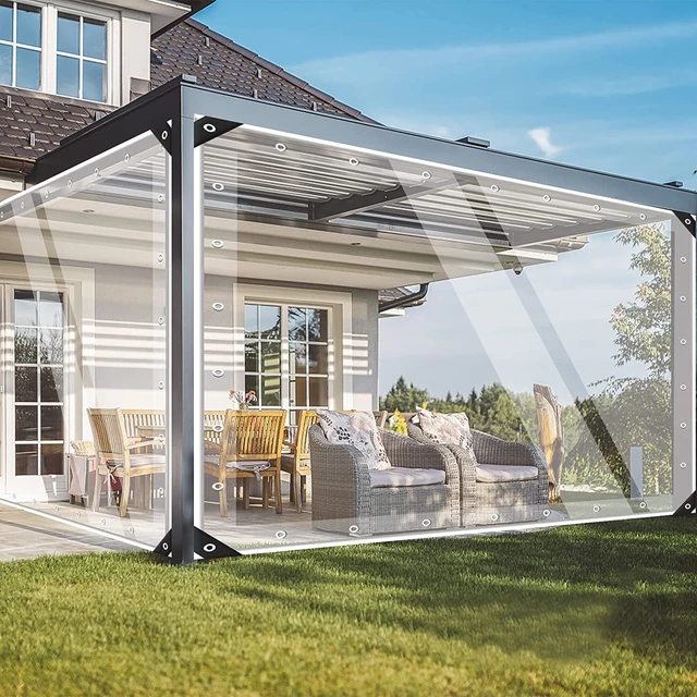 bâche 2 x 5 m avec yeux, bâche transparente imperméable pour extérieur,  bâche