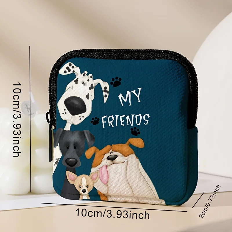Cute Dog Print Coin Purse Faux Leather Mini Zipper Storage Bag