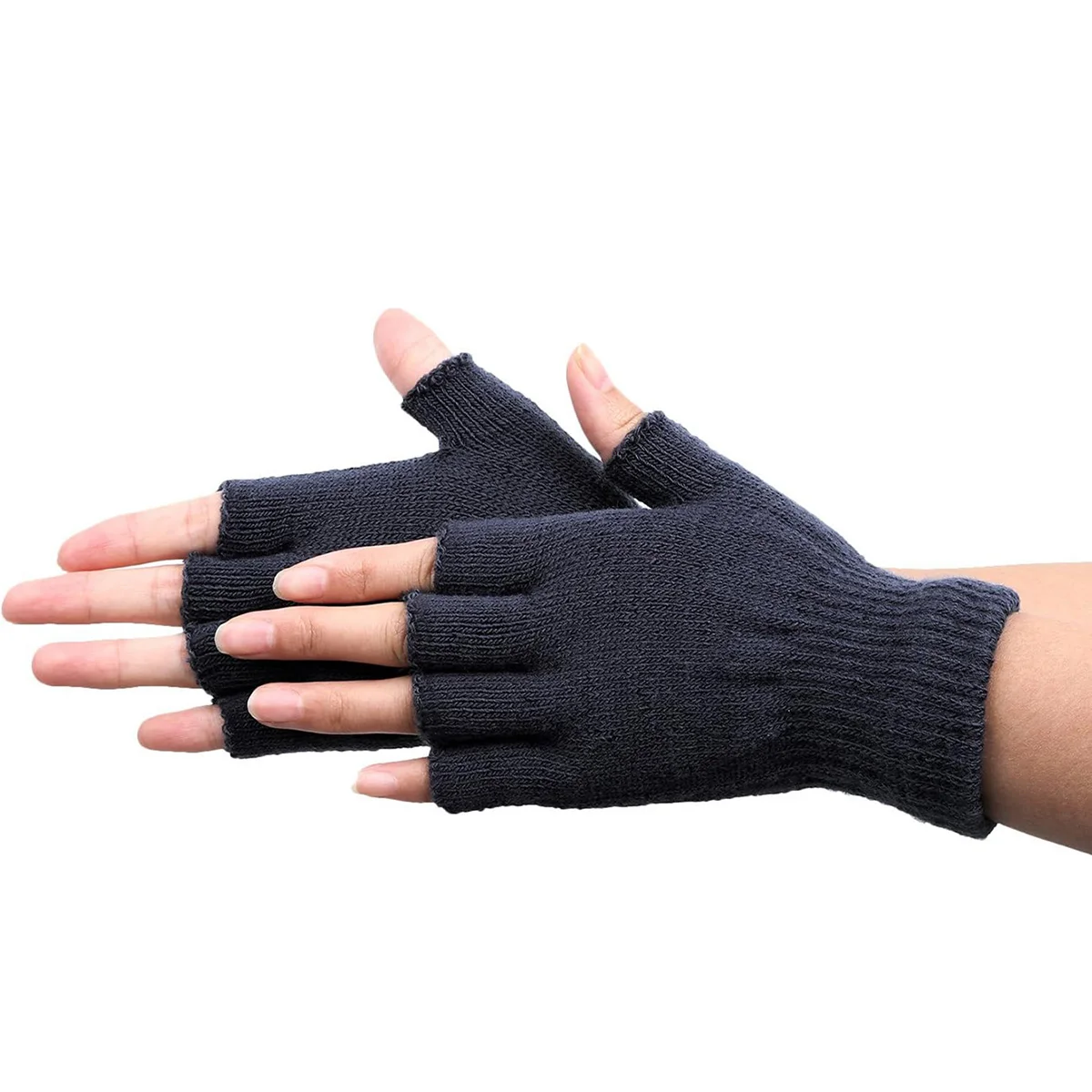 1 Pair Winter Half Finger Gloves Knitted Fingerless Mittens Warm Stretchy Gloves for Men and Women