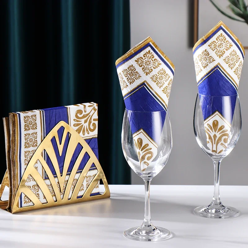 Colorful Printing Napkin Placemat Paper Wine Glass Flower Arrangement Paper Wedding Facial Tissue Wedding Party Gold Blue Napkin