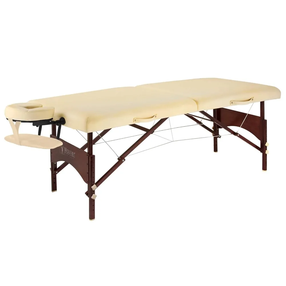 Master Massage 28" Argo Portable Massage Table Cream with Walnut Legs Spa Bed for Tabletop Exercise & Massage Beauty Bed
