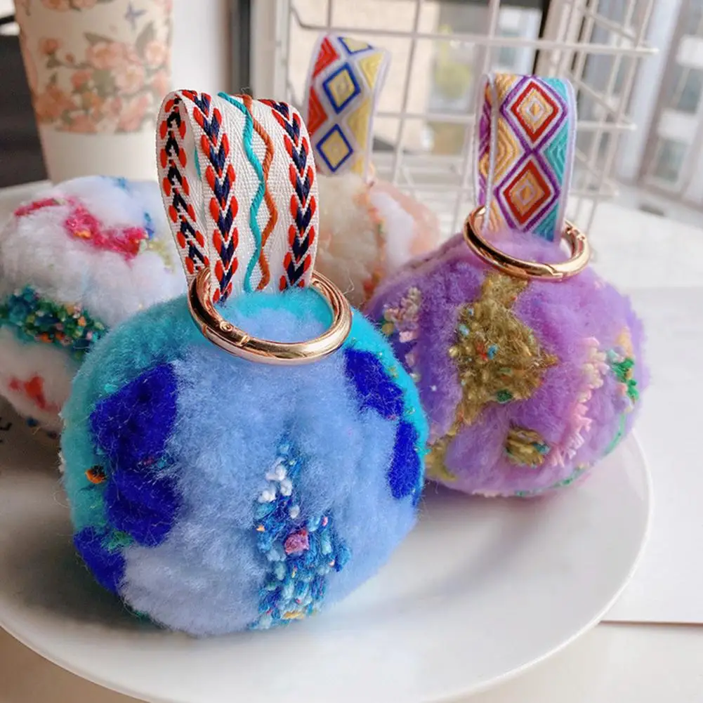 Fluffy Ice Cream Ball Decoration Colorful Plush Ice Cream Ball Keychain Pendant Backpack Ornament Stress Relief Fuzzy Squeeze