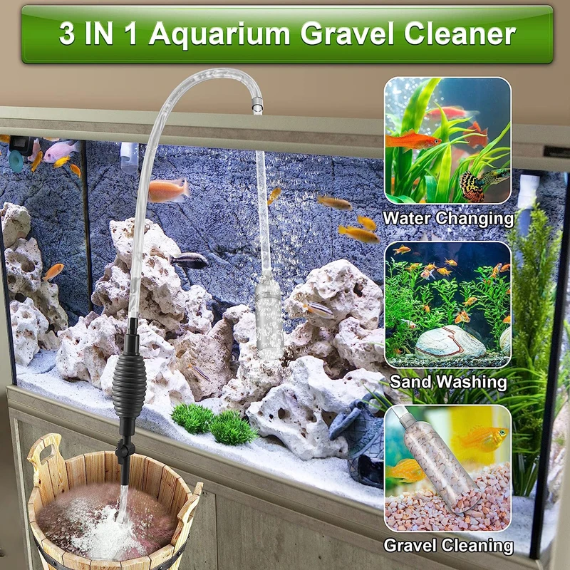 Aquarium Vacuum Cleaner Fish Tank Water Changer Siphon With Outlet Valve Cleaning Gravel Sand