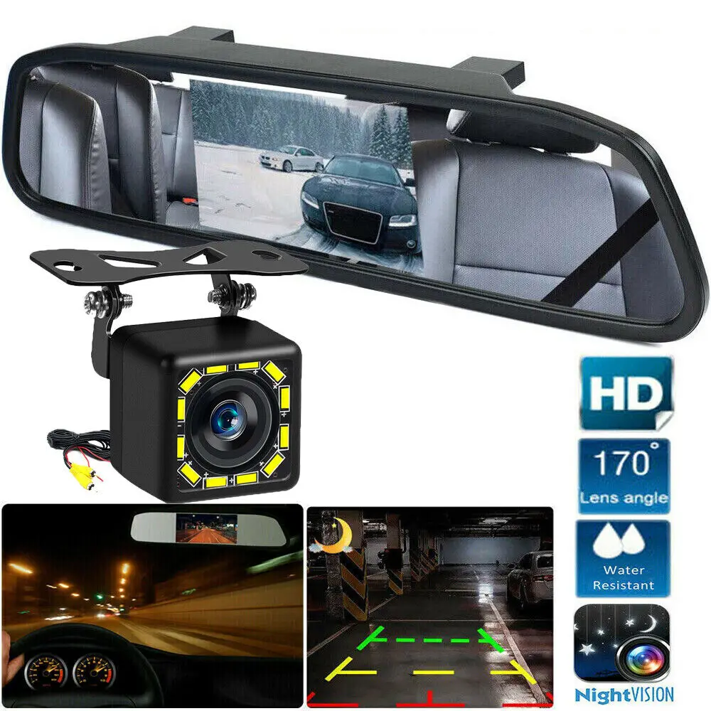 

Bileeko Car Rear View Backup Camera Parking System Night Vision + 4.3'' Mirror Monitor