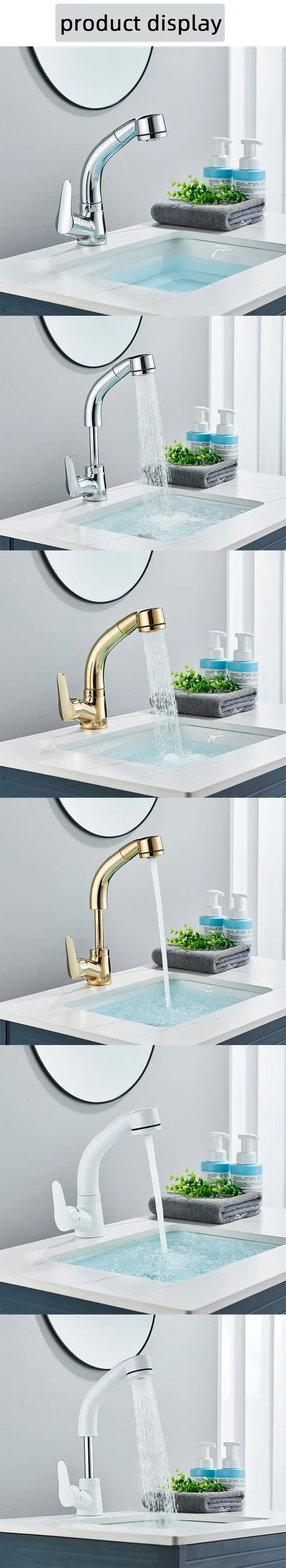 Description Picture 3 of itemULGKSD New Basin Faucet 2 Ways Bathroom Crane 360° Rotate Mixer Tap Deck Mount Hot&Cold Sink Sprayer Stretchable Bathroom Faucet