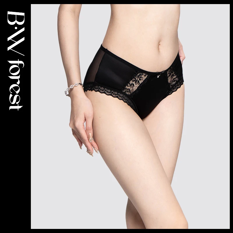 Sexy Satin Bla Lace Women's Underwear Breathable  Silk e Panties Comfortable mid Waist Design Briefs