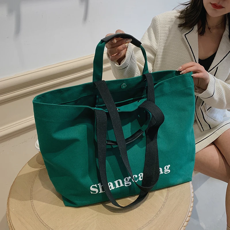 

Solid color Canvas bags for women 2022 new High capacity Casual Tote travel Messenger shoulder bag Shopper bags women's handbag