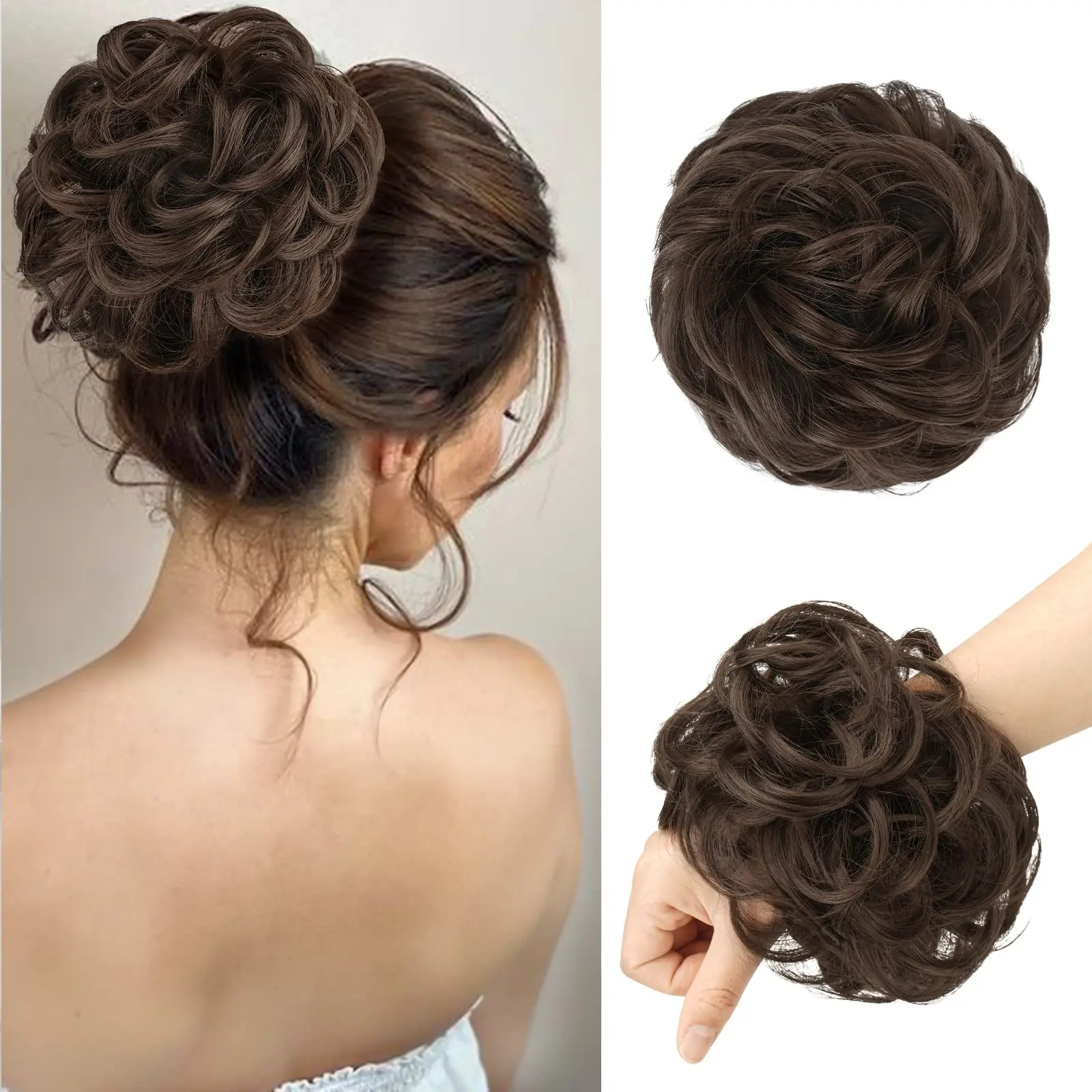 viramofa Messy Hair Bun Hair Scrunchies Extension Curly Wavy Messy Synthetic Chignon for Women Updo Hairpiece