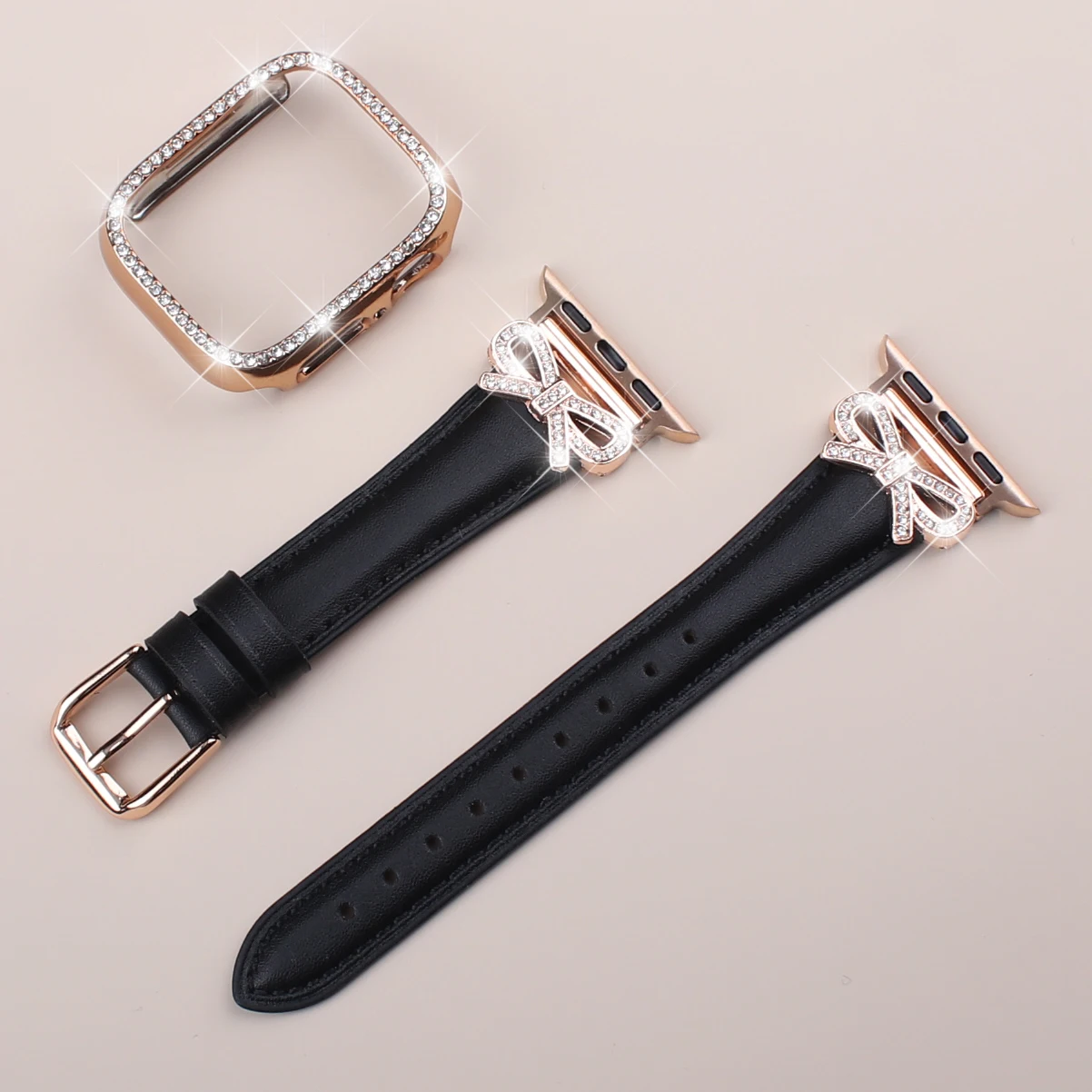 Elegant Bow Strap with Diamond Case for Women's Smartwatch Accessories