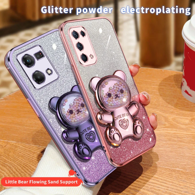 Quicksand Bear – coque de téléphone avec support à paillettes, étui pour Oppo 5 6 Pro 6pro Reno 4 4se 6z 5k 3 2 2z_voghion.com