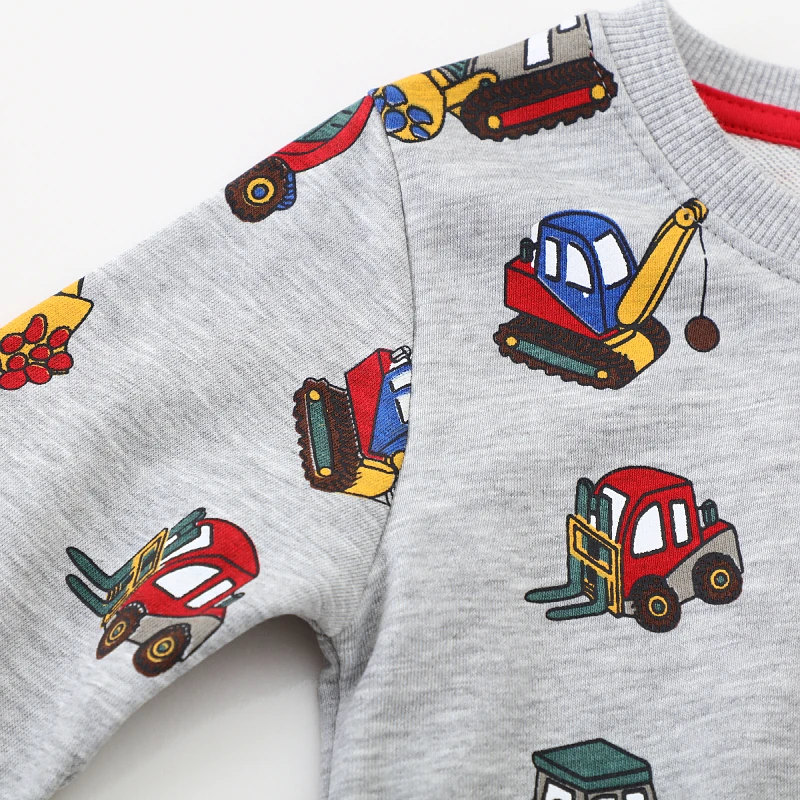 Gray Tops Spring New Hoodie Kids Clothes Baby Boys Autumn Children's Clothing Cartoon Excavators Sweatshirts Cotton