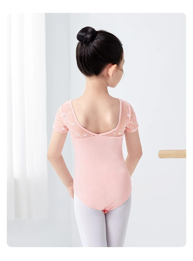 Mädchen Ballett Trikot Kurzarm Tanzkleidung mit Stickerei, Kinder Tanzpraxis Gymnastik Outfit – Detail 12