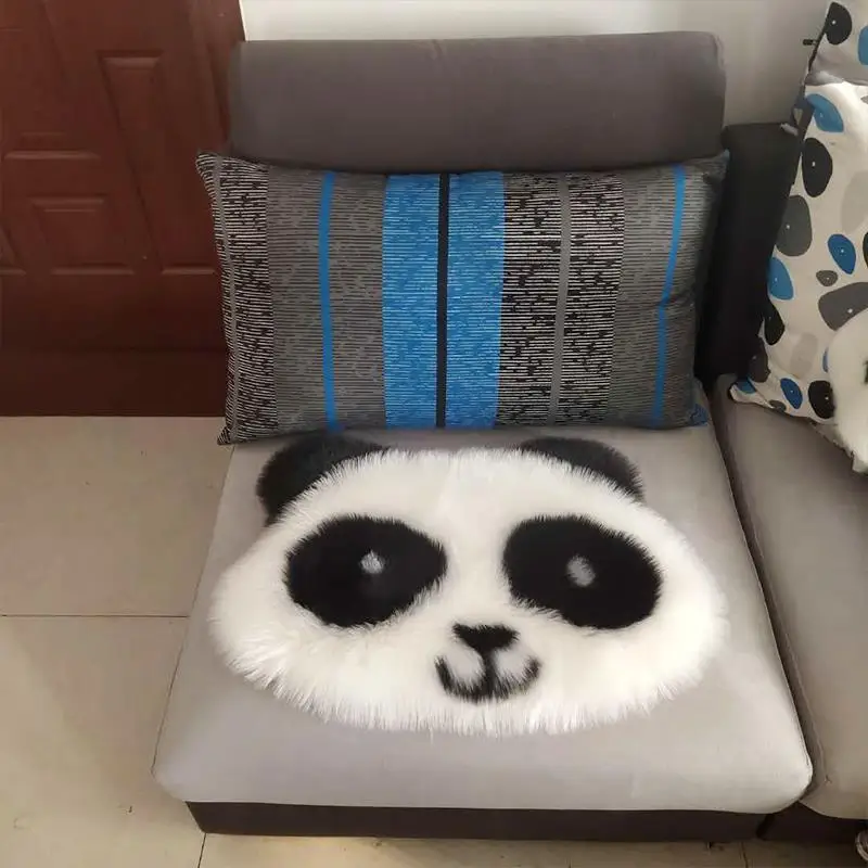 Cute Panda Wool Plush Cushion Carpet Soft Imitation Panda Animal Shape Rug Bedroom Living Room Entrance Door Mat Home Decoration 5