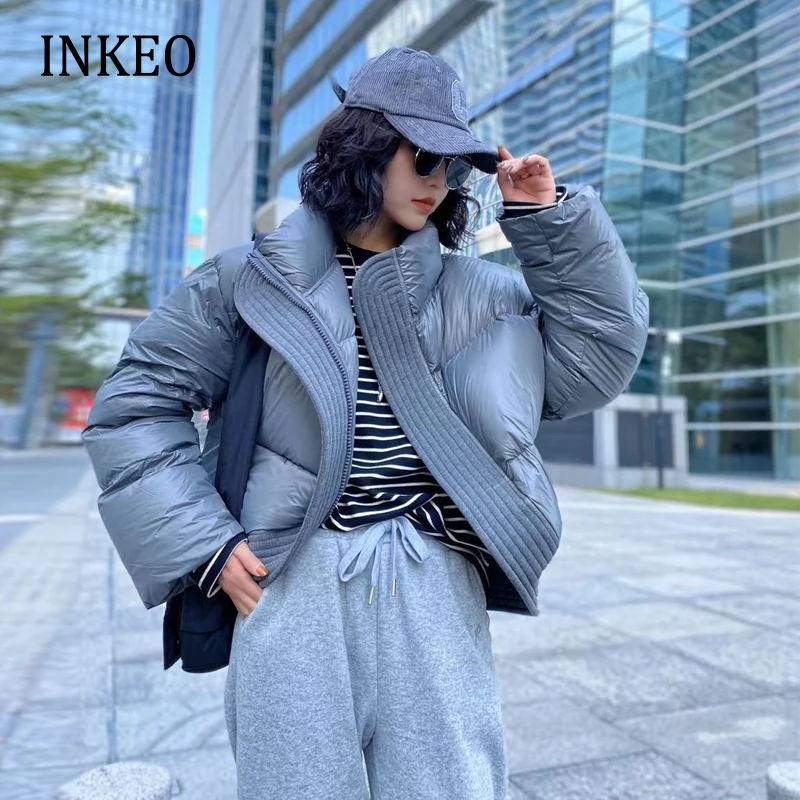 

Winter Irregular jacket Women's Solid coloar Warm Korean style turtleneck long sleeve jackets Short Outwear Casual INKEO 2O305