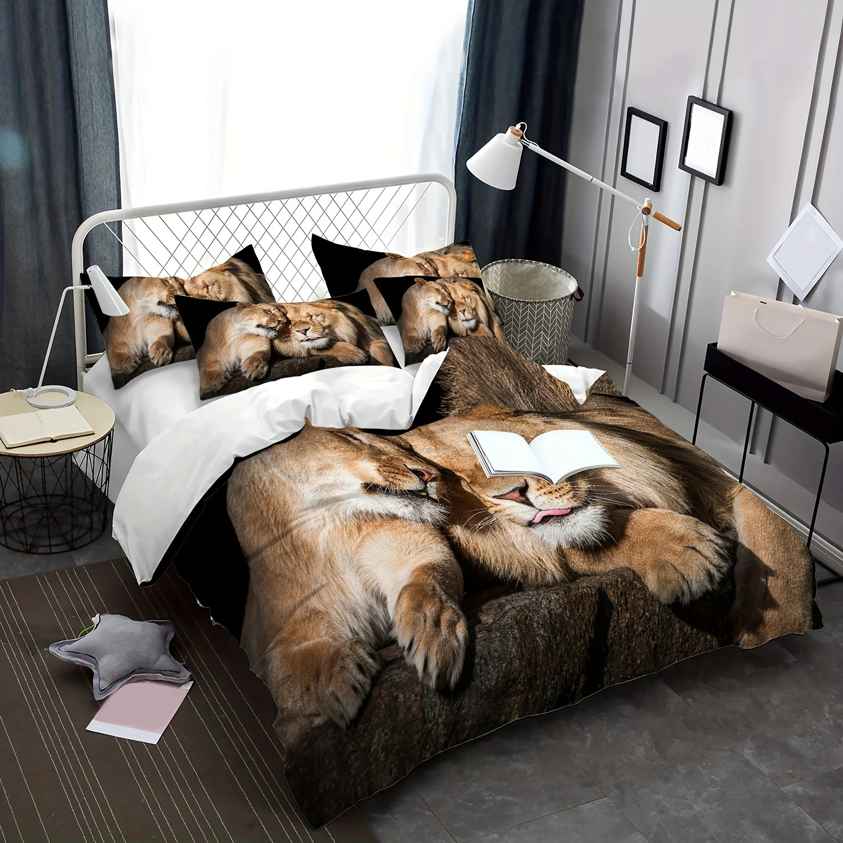 Animal Lion Bedding Quilt Cover, Washable Microfiber Quilt Cover Soft and Comfortable Two/Piece Set