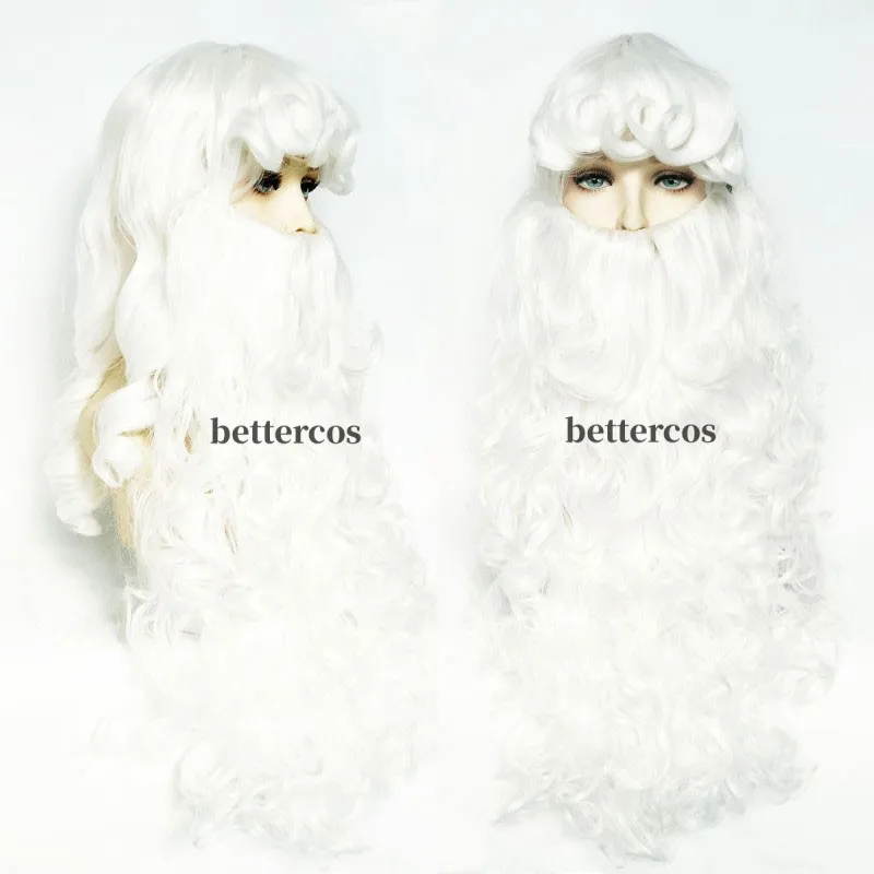 

Женский парик для косплея с бородой, длинные белые вьющиеся термостойкие синтетические волосы, искусственные мужские парики для Хэллоуина + шапочка для парика