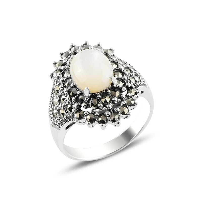

Silver 925 Sterling Pearl & Marcasite Ring