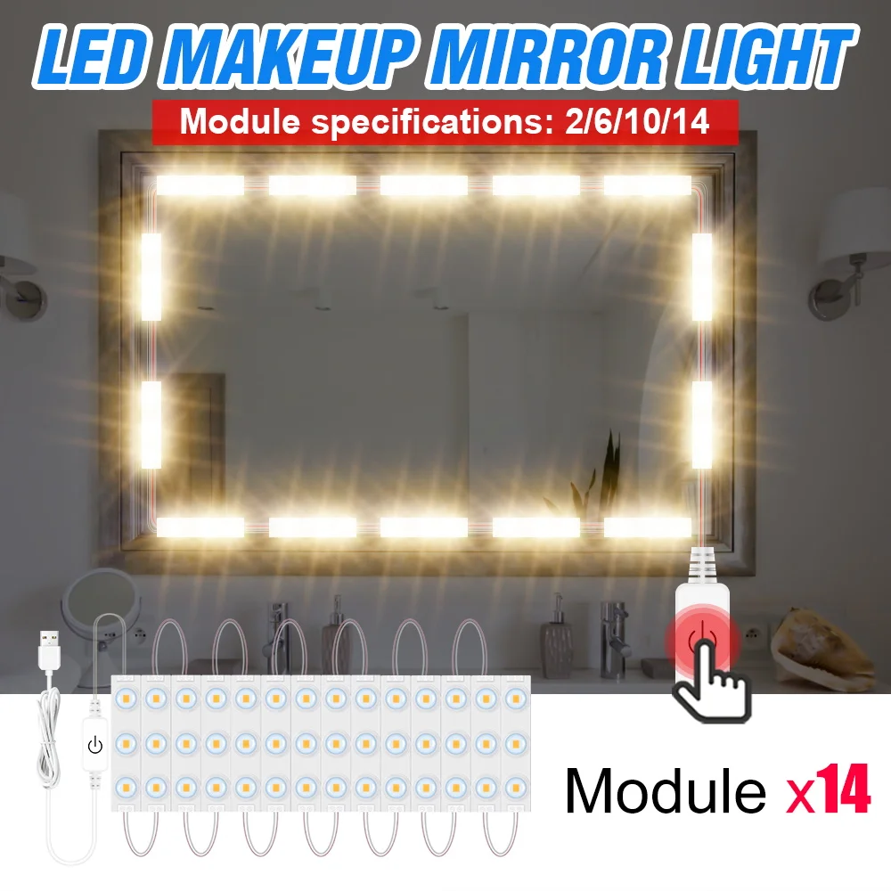 plug in wall sconce USB LED 12V Makeup Lamp Wall Light Beauty 2 6 10 14 Bulbs Kit For Dressing Table Stepless Dimmable Hollywood Vanity Mirror Light bedside wall lights Wall Lamps