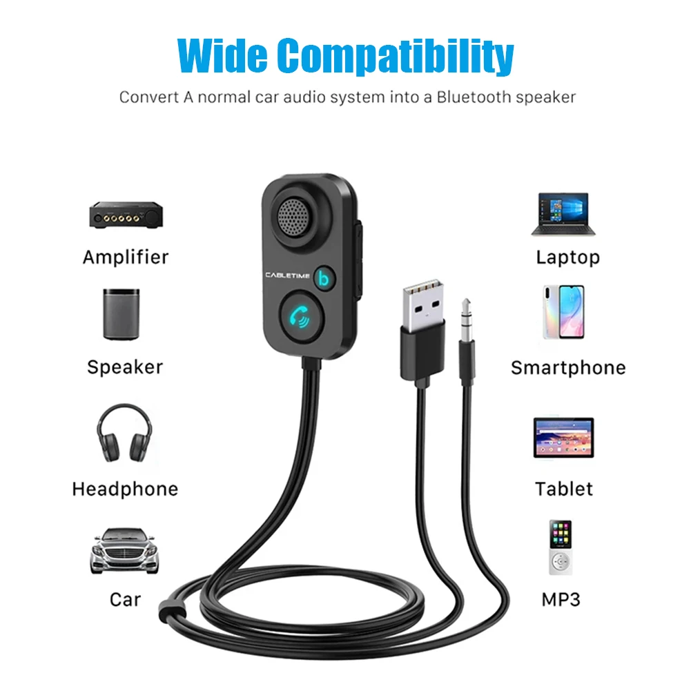 Car Bluetooth Receiver 5.1 AUX Audio 3.5mm Wireless Adapter for Hands-Free Car Bluetooth Audio Amplifier Speaker Headphone