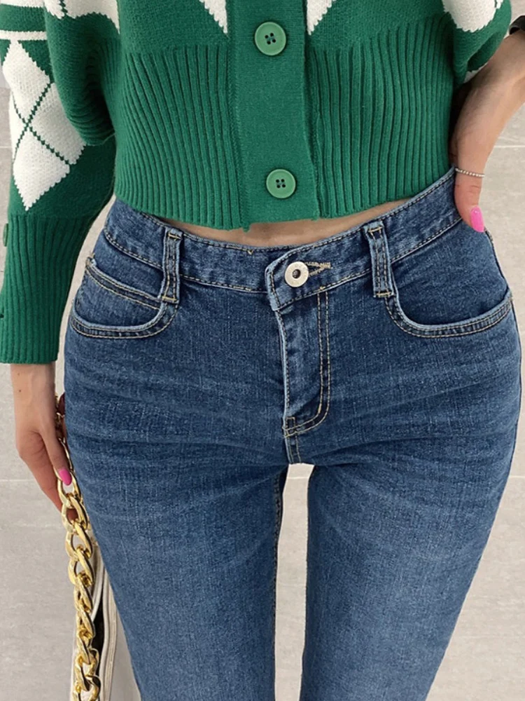 Stretch High Waist Casual Jeans Women's 2022 Summer Hot Sale Korean New Slender Raw Edge Skinny Pants Woman Clothes Xs Size flare jeans Jeans