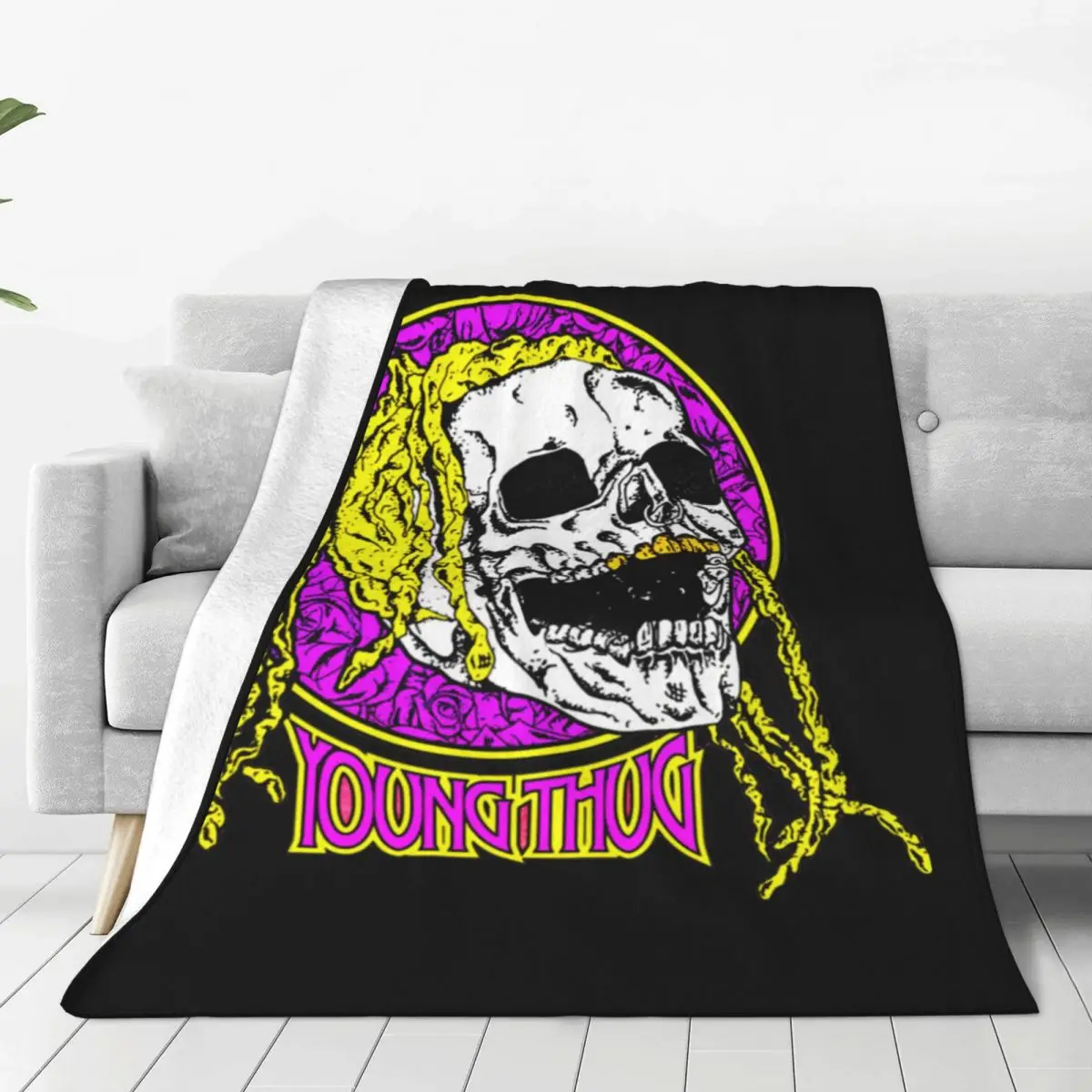 

Young Thug Logo Blanket Heavy Metal Hip Hop Flannel Vintage Soft Throw Blankets for Bedding Lounge All Season