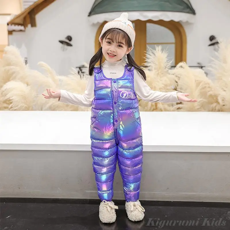 Monos brillantes para niñas de 1, 2, 3, 4, 5 y 6 años, monos para la nieve, Mono para niños, pantalones de plumón, ropa de esquí púrpura de cuerpo completo _ - Mobile