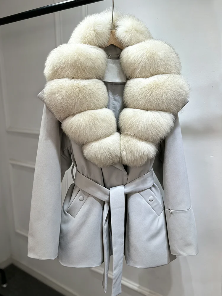 Janveny Luxury Women's Winter Down Jacket 2026 New Large Natural Real Fox Fur Cuff 90% White Duck Down Coat Female Feather Parka