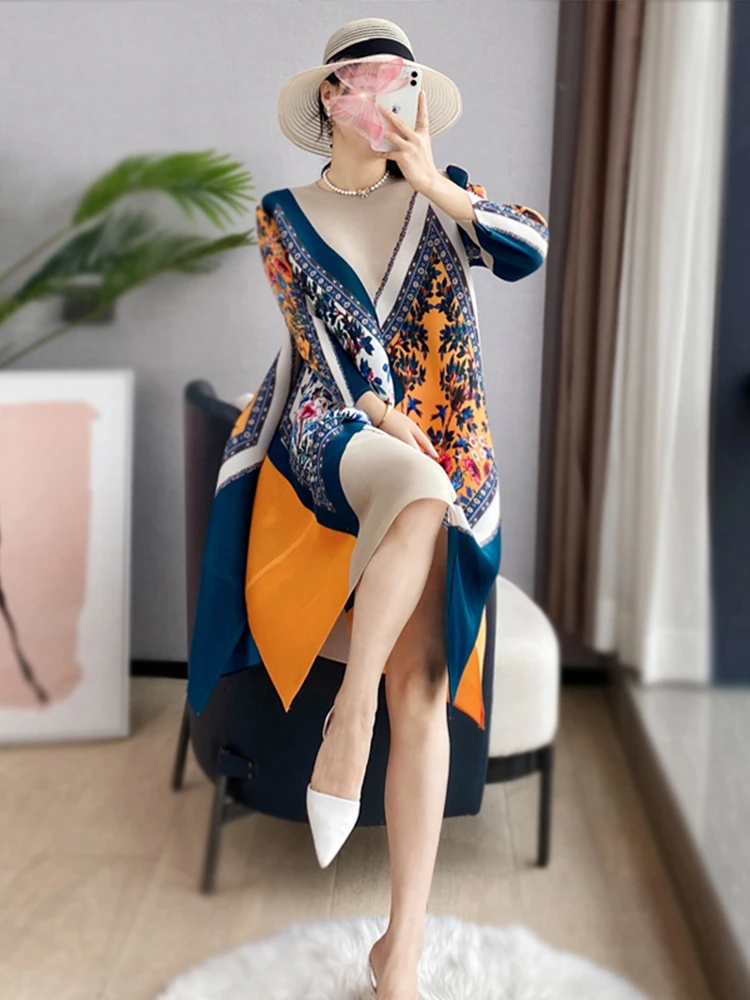 

Плиссированное Платье в этническом стиле, новинка весны 2023, свободная юбка средней длины, высококачественное летнее свободное платье