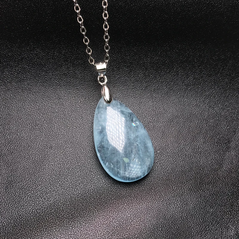 CSJ Natural Aquamarine Sterling 925 Silver Water Drop Energy Gemstone Fine Jewelry Necklace for Women Party Gift pendant necklace
