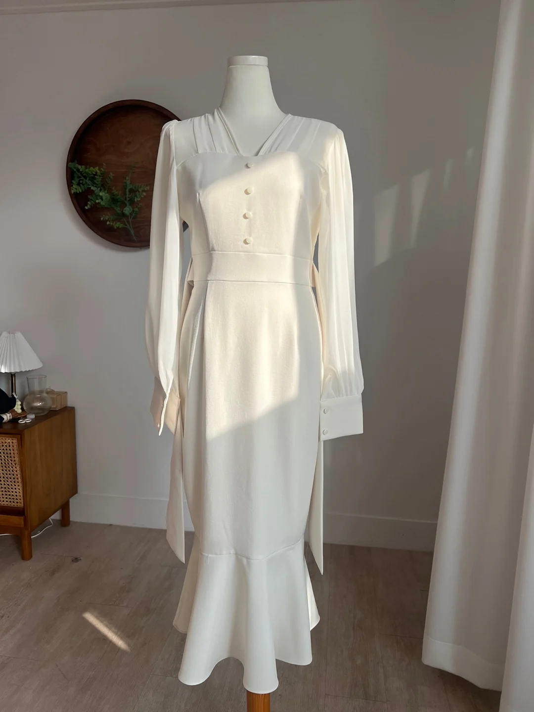 Korean Fashion Bodycon Midi Dresses for Women Mesh Patchwork Long Sleeve Fishtail Office Lady Mermaid Party Dress Slim Mermaid