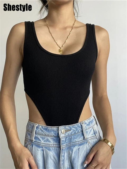 Shestyle High Waist Tank Bodysuit Women Basic U-neck Sleeveless Pure Solid  Para Mujer Crochet One Piece Aesthetic Leisure Top - Bodysuits - AliExpress