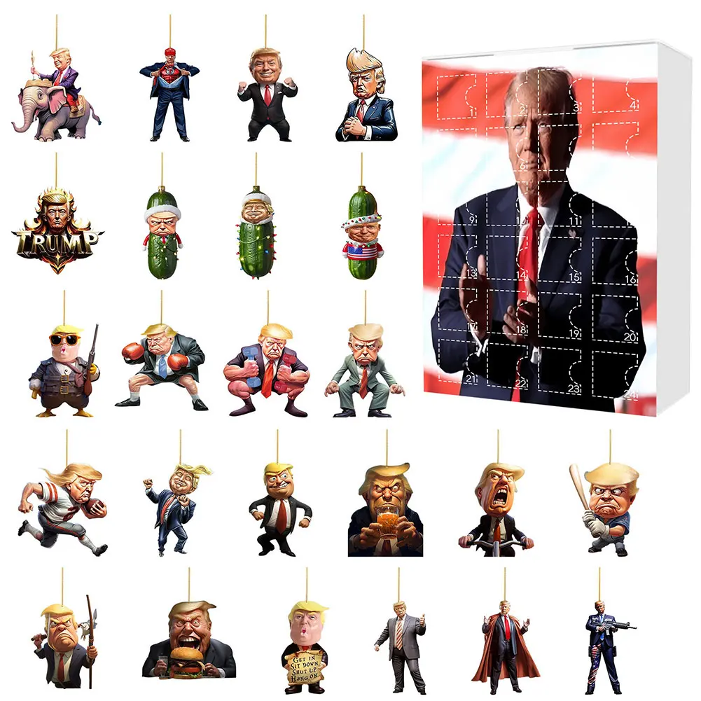 thumbnail image 1 of Calendario de Adviento Calendario de Adviento de Navidad Regalos Calendario de cuenta regresiva de 24 días de Trump Colgantes colgantes de Donald Trump Caja sorprendente Adorno para árbol de Navidad, 1 of 5