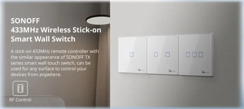 Description Picture 4 of itemSONOFF T2EU RF Smart Switch Sticky 433MHz Wireless RF Remote Control Wall Panel 86 Type Touch Switch 1/2/3 Gang TX Wall Switches