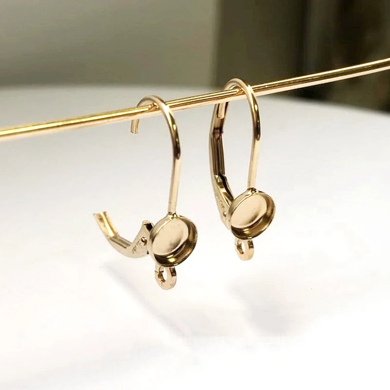 Real 14K Gold Filled 4.0mm Bezel Cup Leverback w/Ring Components Gold Ear Wire for Jewelry Making DIY Earrings Accessories Clasp