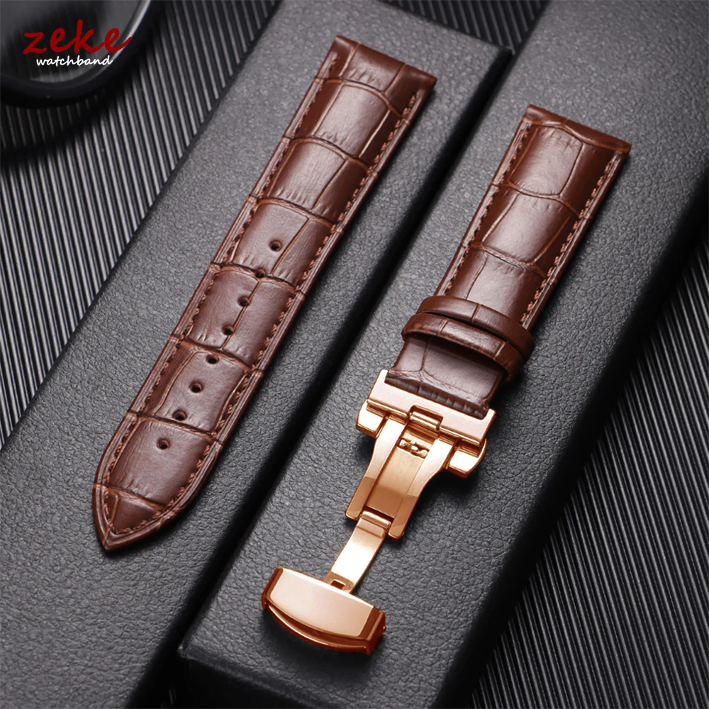Genuine Calfskin Leather Watch Strap with Butterfly Buckle - Universal Replacement Bands