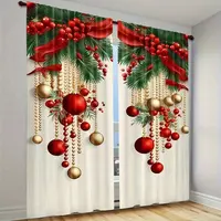 2 piezas de cortinas estampadas navideñas, cortinas con bolsa de poste 42*84, dormitorio y sala de estar, decoración del hogar, decoración de la habitación (v1.12.4)
