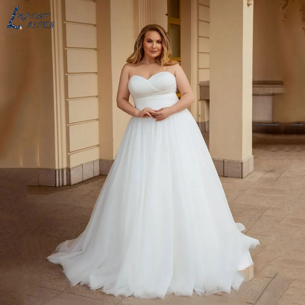 

LAYOUT NICEB Beach Plus Size Sweetheart Neck Wedding Gown Charming Lace Up Tulle Bride Dresses A-Line Robe De Mariée Custom Made