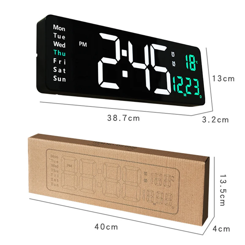 Large Digital Display LED Wall Clock Remote Control Time Date Week Temperature Digital Display Clock Timing Function Wall Mount modern wall clock