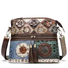 

Retro Snake pattern female bag ladies leather stitching one-shoulder diagonal bag color flowers casual leather bag ethnic style